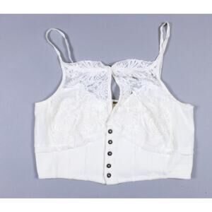 Free People Have My Heart Cropped Tank Top White corset lace button Size XL
